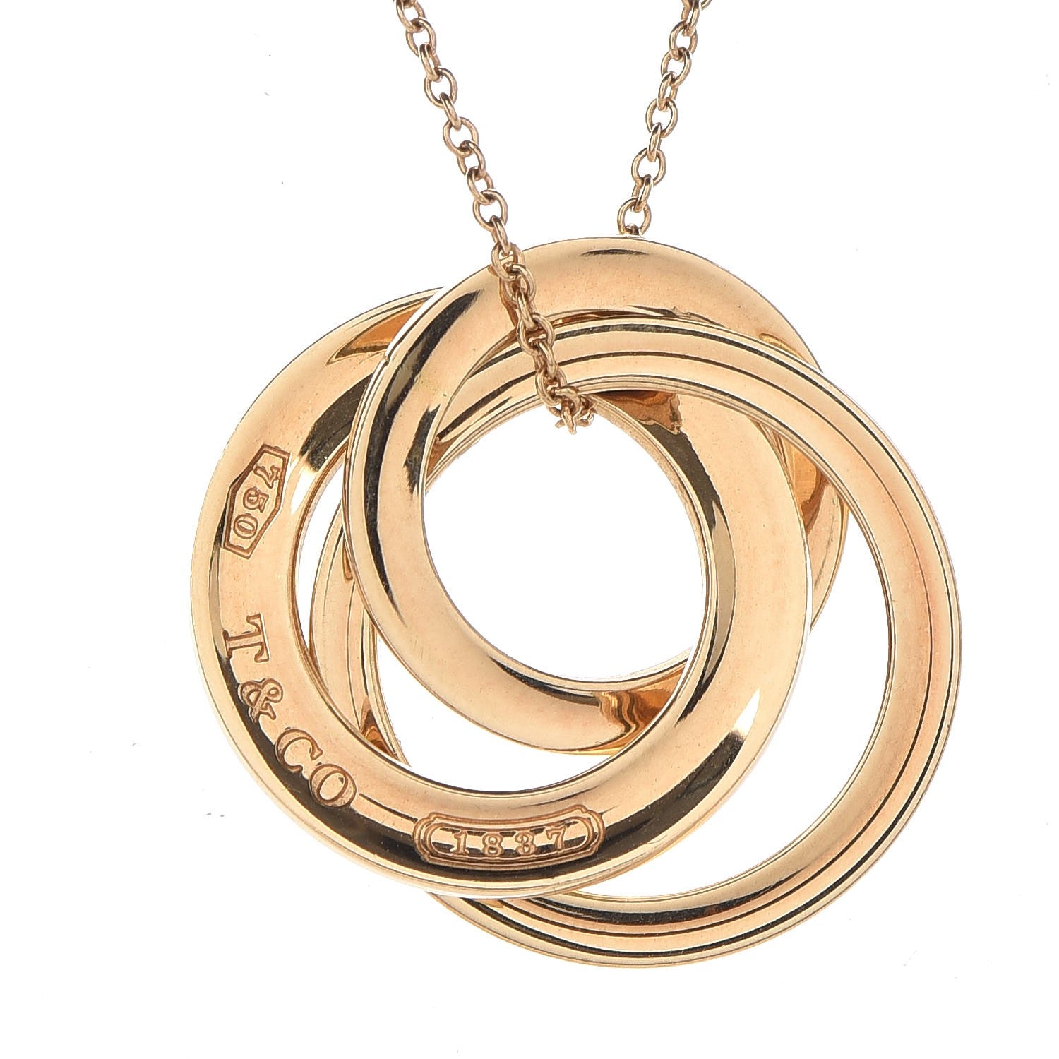 Tiffany 18K Yellow Gold Small Interlocking Circles Pendant 4 of 9