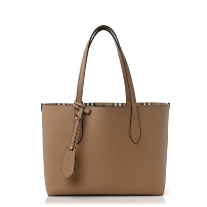 Burberry Grainy Calfskin Haymarket Check Small Reversible Tote Mid Camel 3 of 16