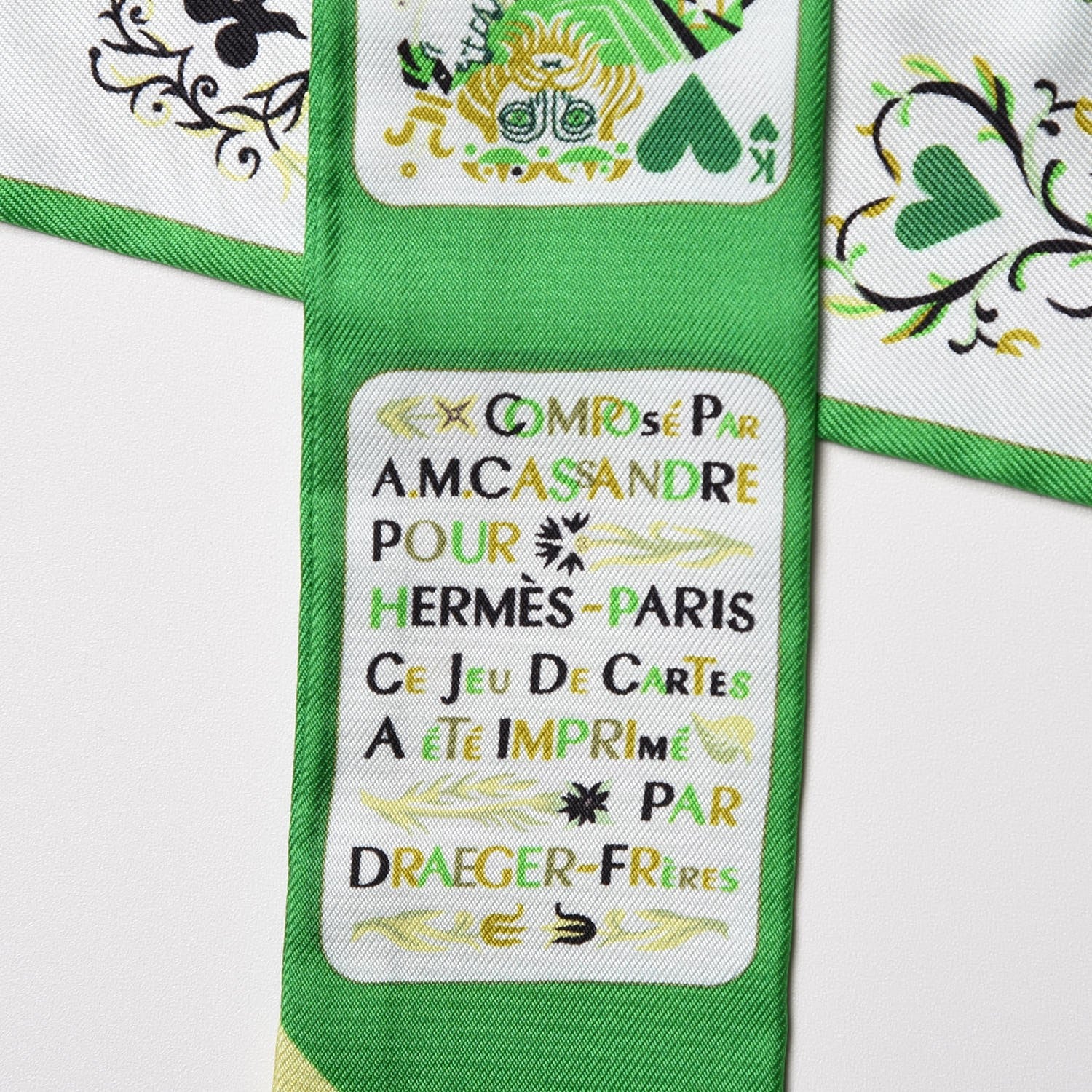 Hermes Silk Jeu de Cartes Twilly Vert Emeraude Black Jaune Soufre 4 of 4
