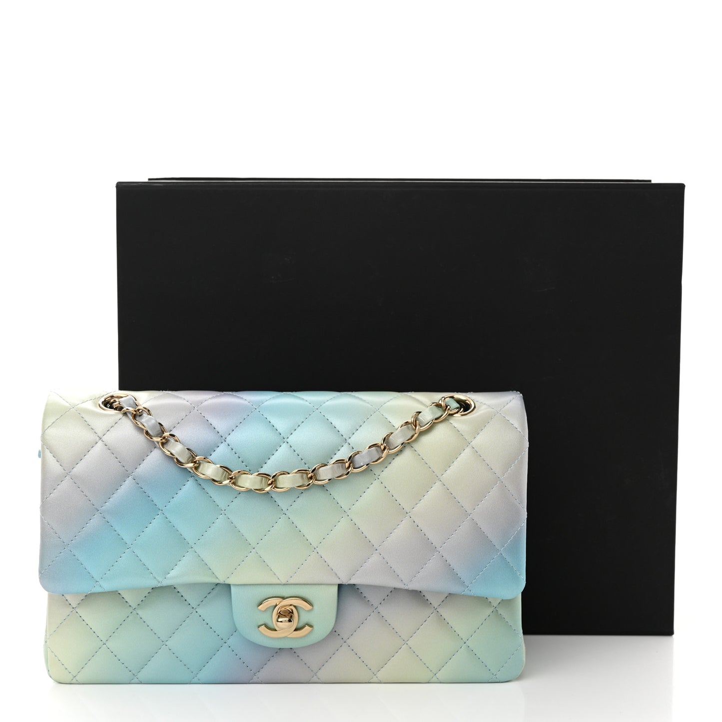 Lambskin Quilted Tie Dye Ombre Medium Double Flap Blue Multicolor