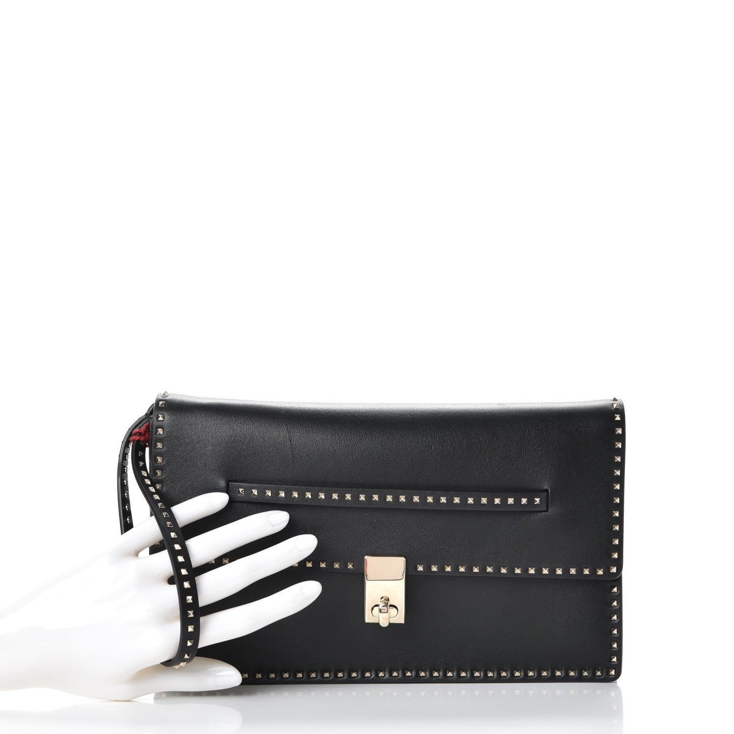 Valentino Garavani Calfskin Rockstud Turn Lock Flap Clutch Black 2 of 7