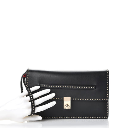 Valentino Garavani Calfskin Rockstud Turn Lock Flap Clutch Black 2 of 7