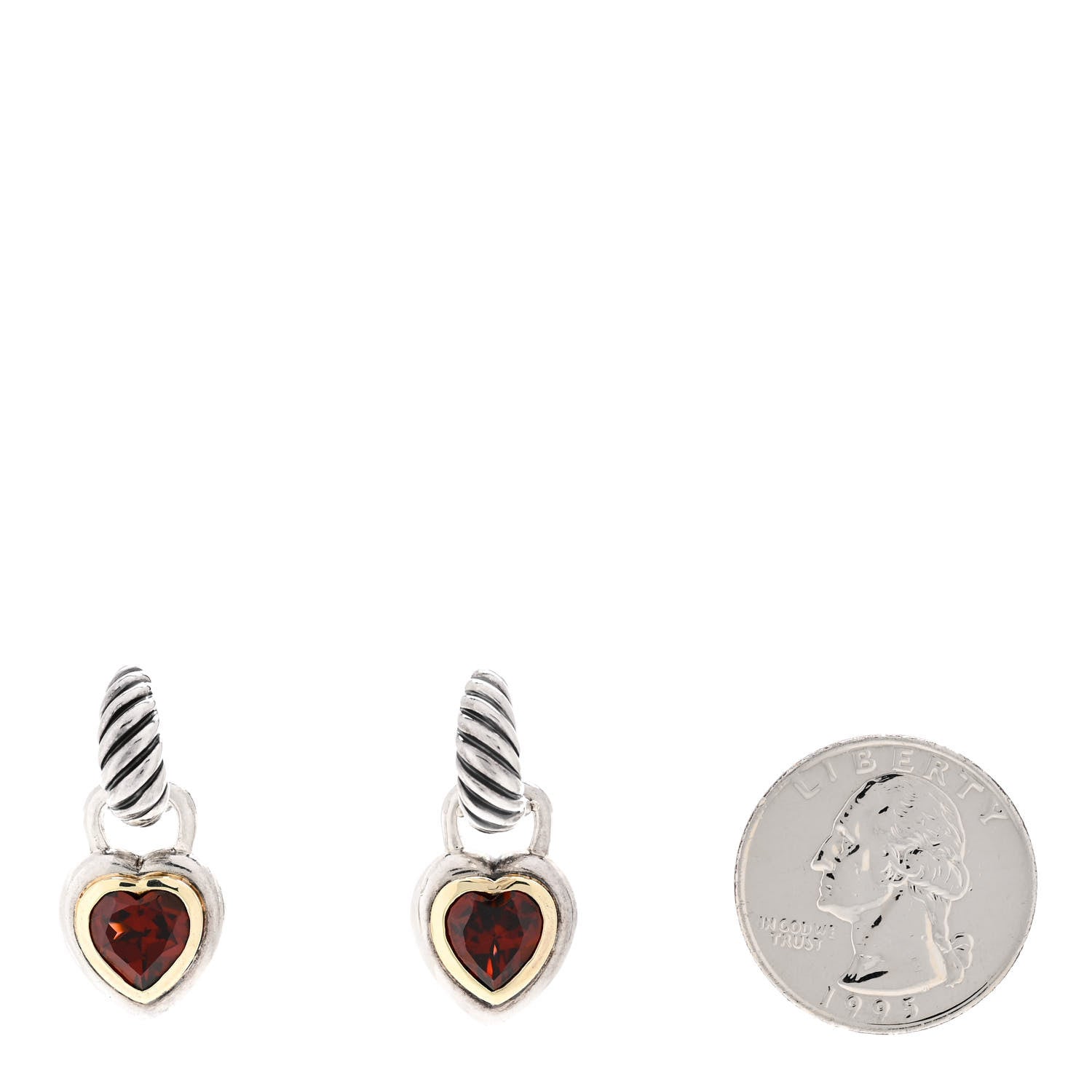 David Yurman Sterling Silver 14K Yellow Gold Garnet Heart Earrings 2 of 4