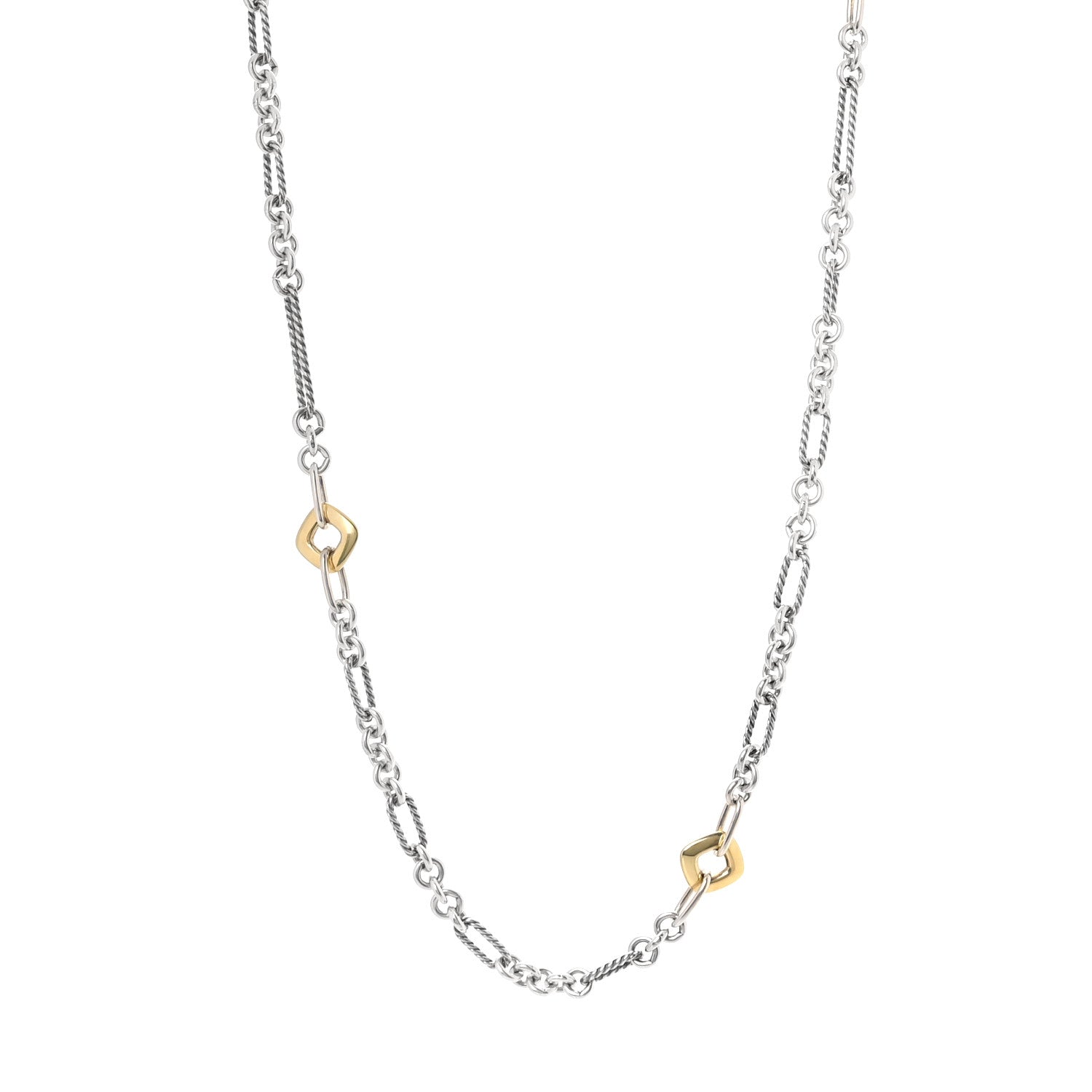 David Yurman Sterling Silver 18K Yellow Gold Figaro Two Tone Toggle Necklace 1 of 4