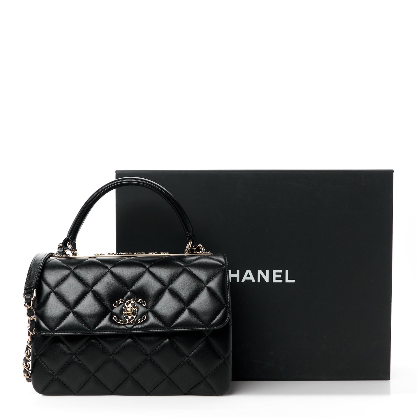 Lambskin Quilted Small Trendy CC Chain Dual Handle Flap Bag Black