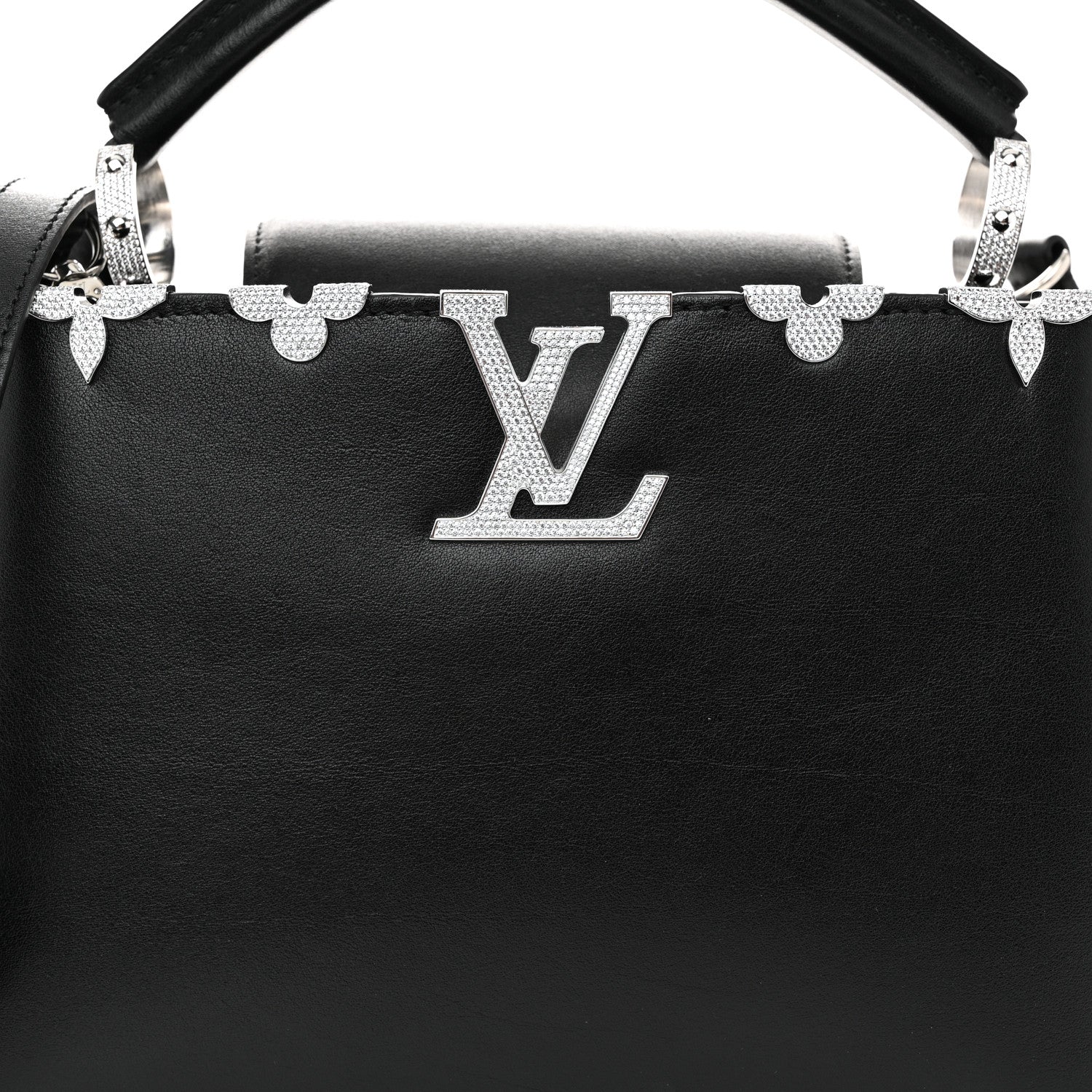Louis Vuitton Smooth Calfskin Crystal Flowers Capucines BB Black 7 of 9