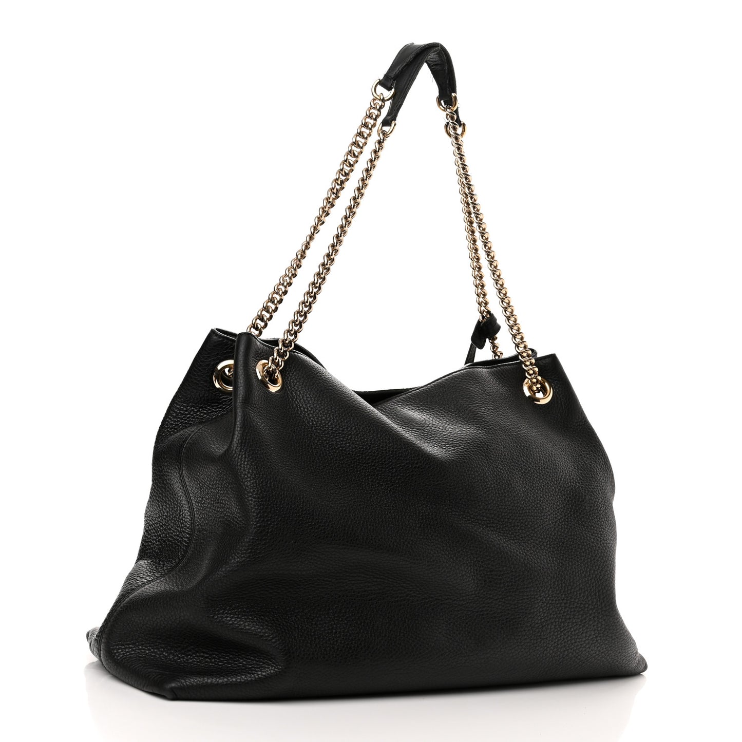 Pebbled Calfskin Large Soho Chain Shoulder Bag Black