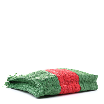 Gucci Raffia Linen Web Cestino Tote Bag Red Green 3 of 4