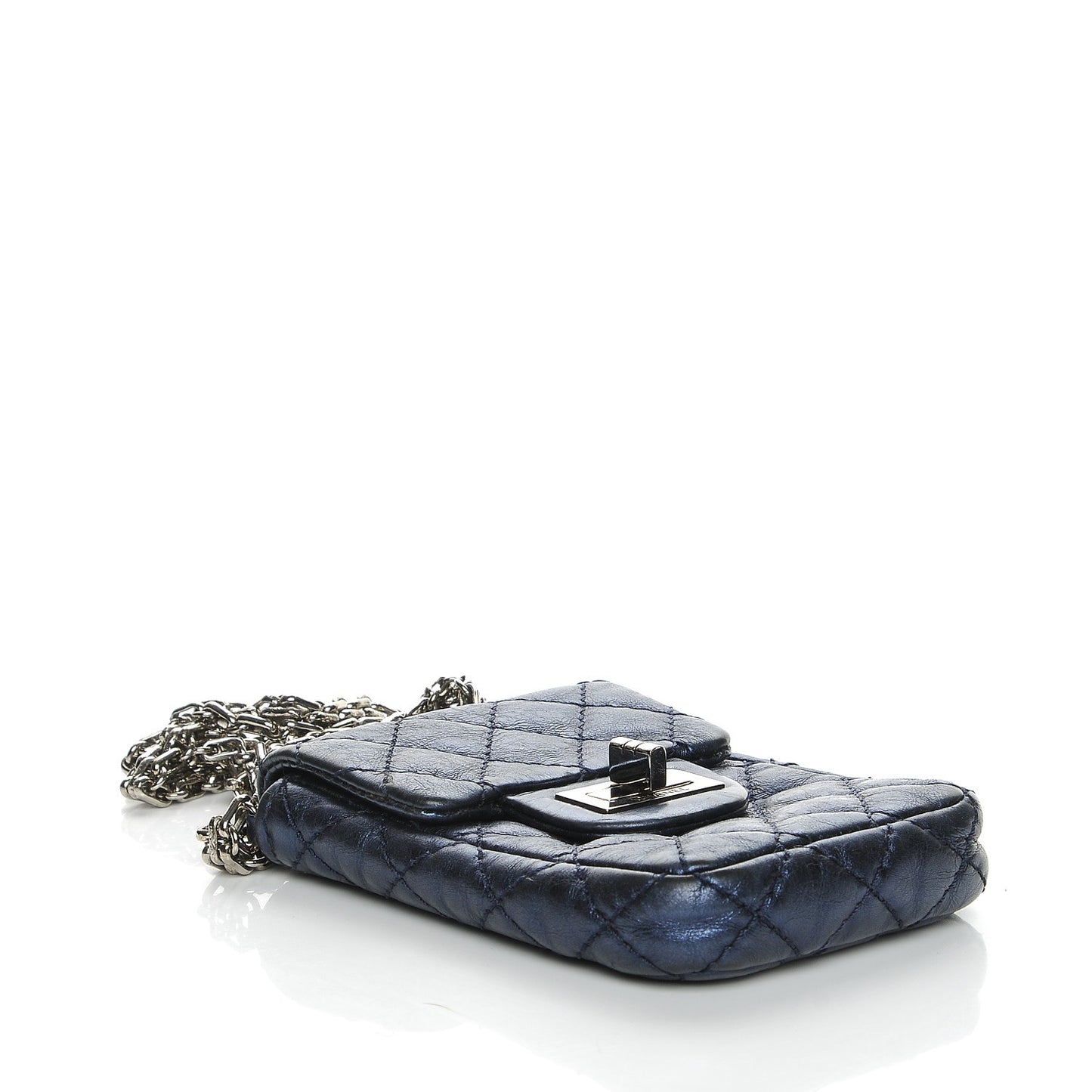 Metallic Aged Calfskin Quilted 2.55 Reissue Phone Case Blue