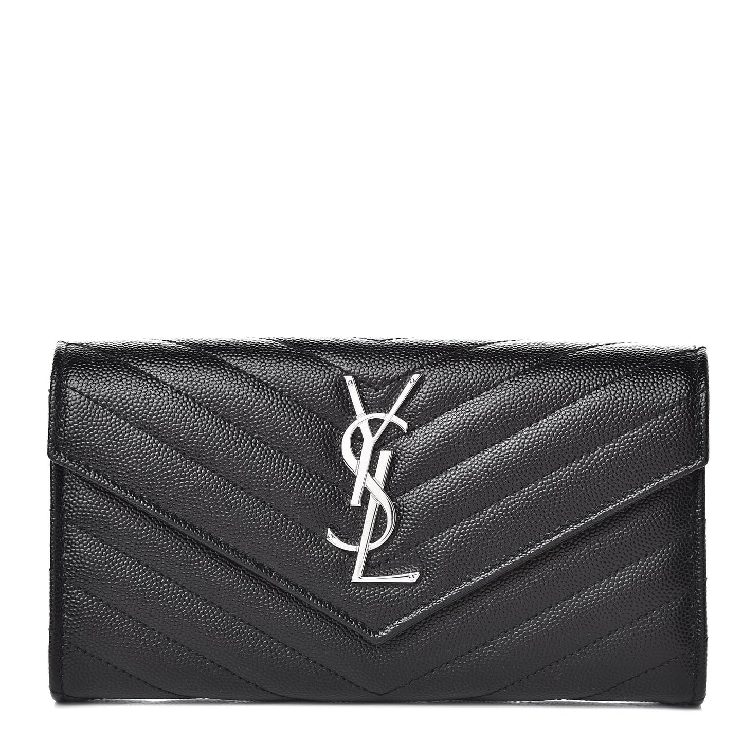Grain De Poudre Matelasse Chevron Monogram Flap Wallet Black
