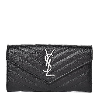 Saint Laurent Grain De Poudre Matelasse Chevron Monogram Flap Wallet Black 1 of 8