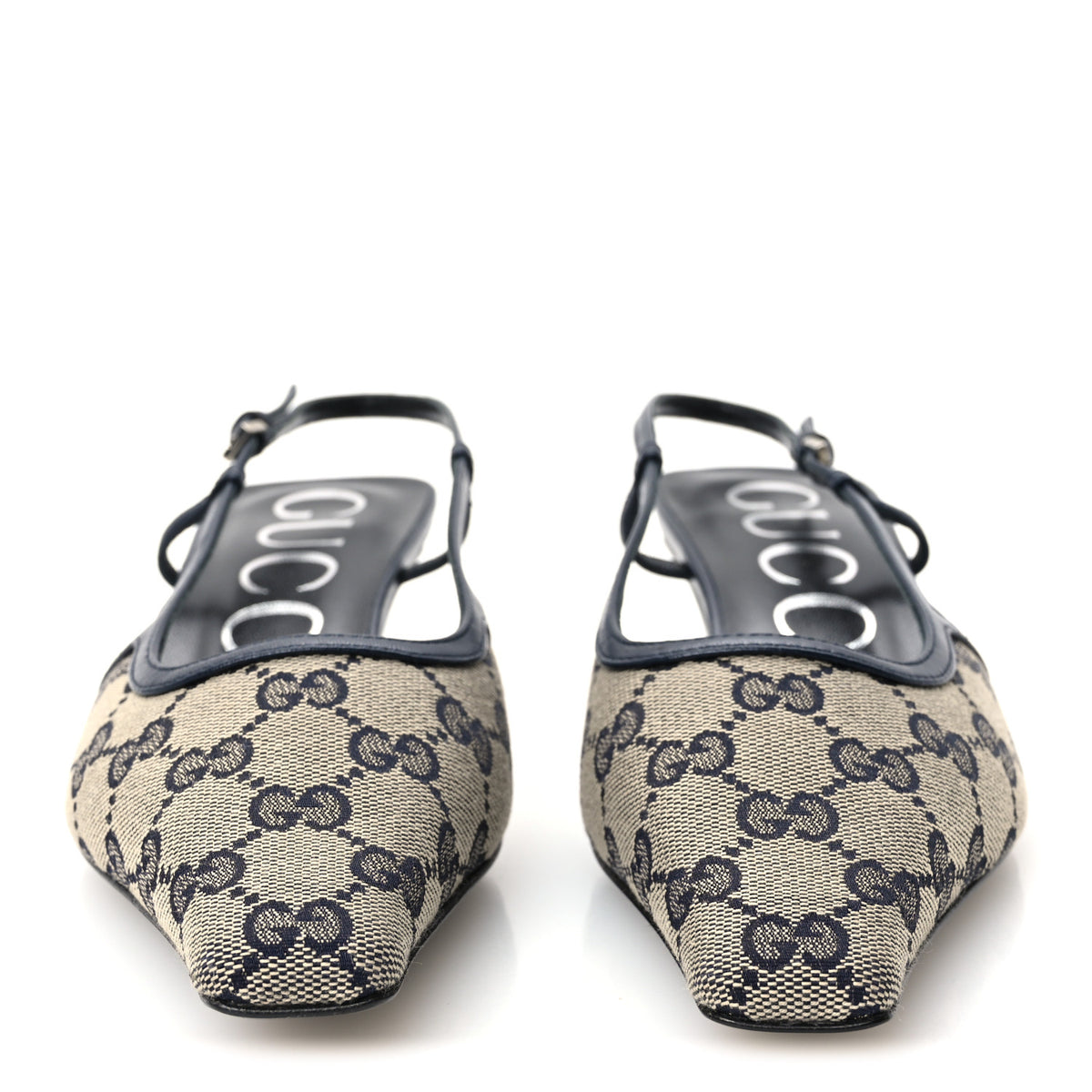 GG Monogram Malaga Kid Square G 35mm Slingback Pumps 37 Beige Blue
