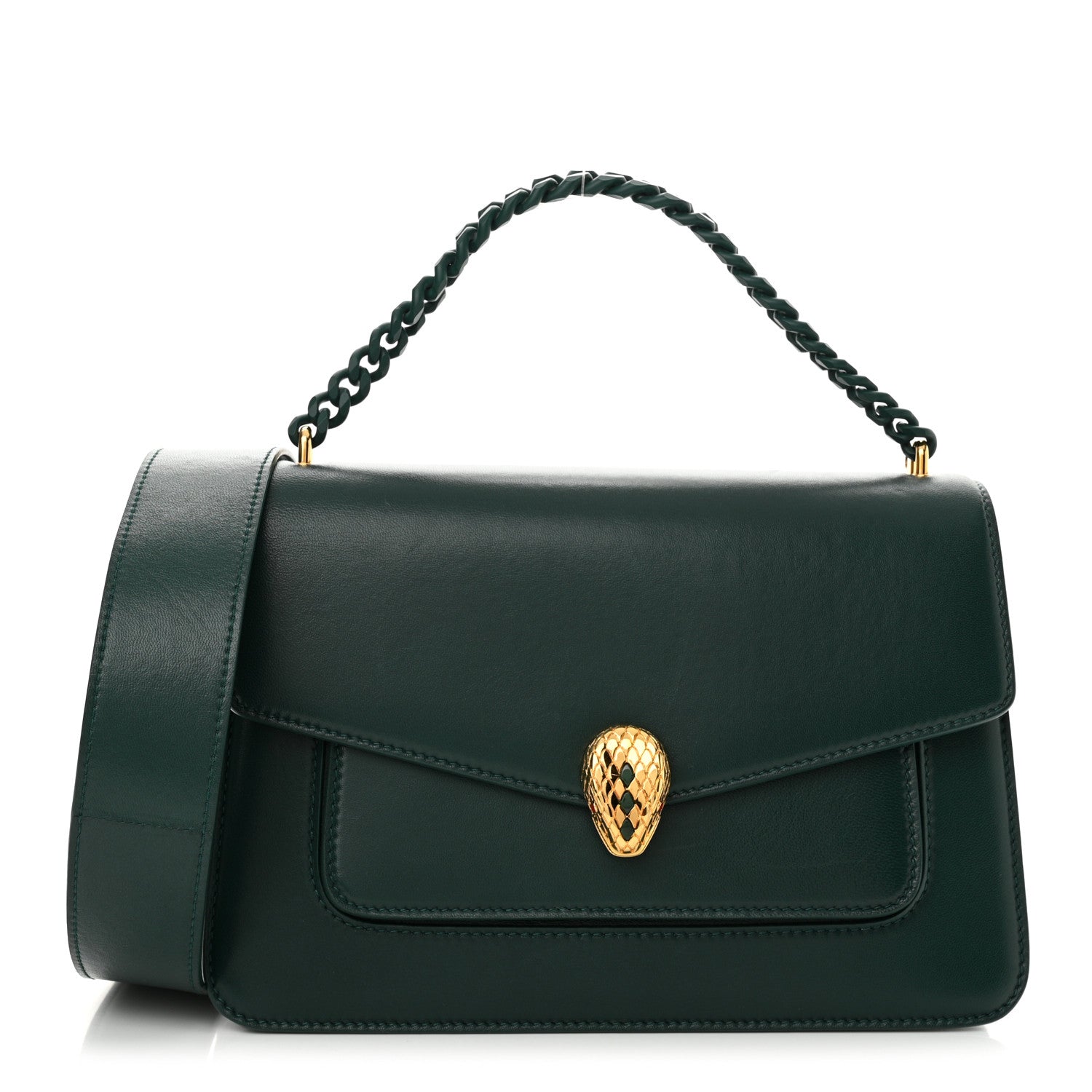 Bulgari Nappa Monochrome Serpenti Forever Large Maxi Chain Crossbody Bag Forest Emerald 1 of 11