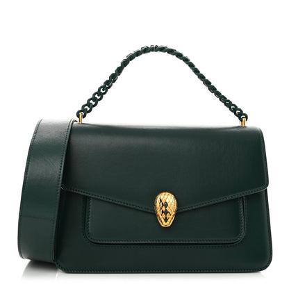 Bulgari Nappa Monochrome Serpenti Forever Large Maxi Chain Crossbody Bag Forest Emerald 1 of 11