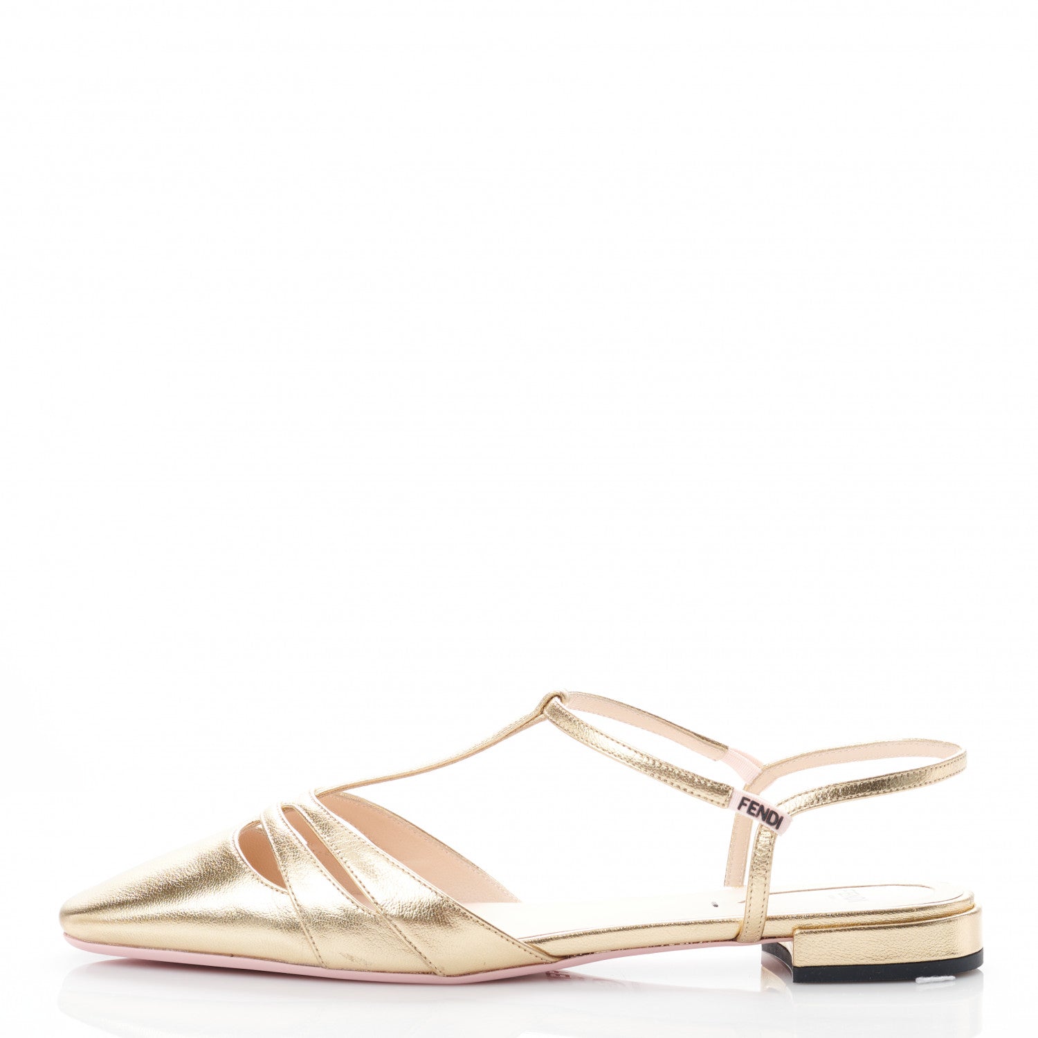 Fendi Metallic Calfskin T-strap Square Toe Flat 39 Gold 1 of 7