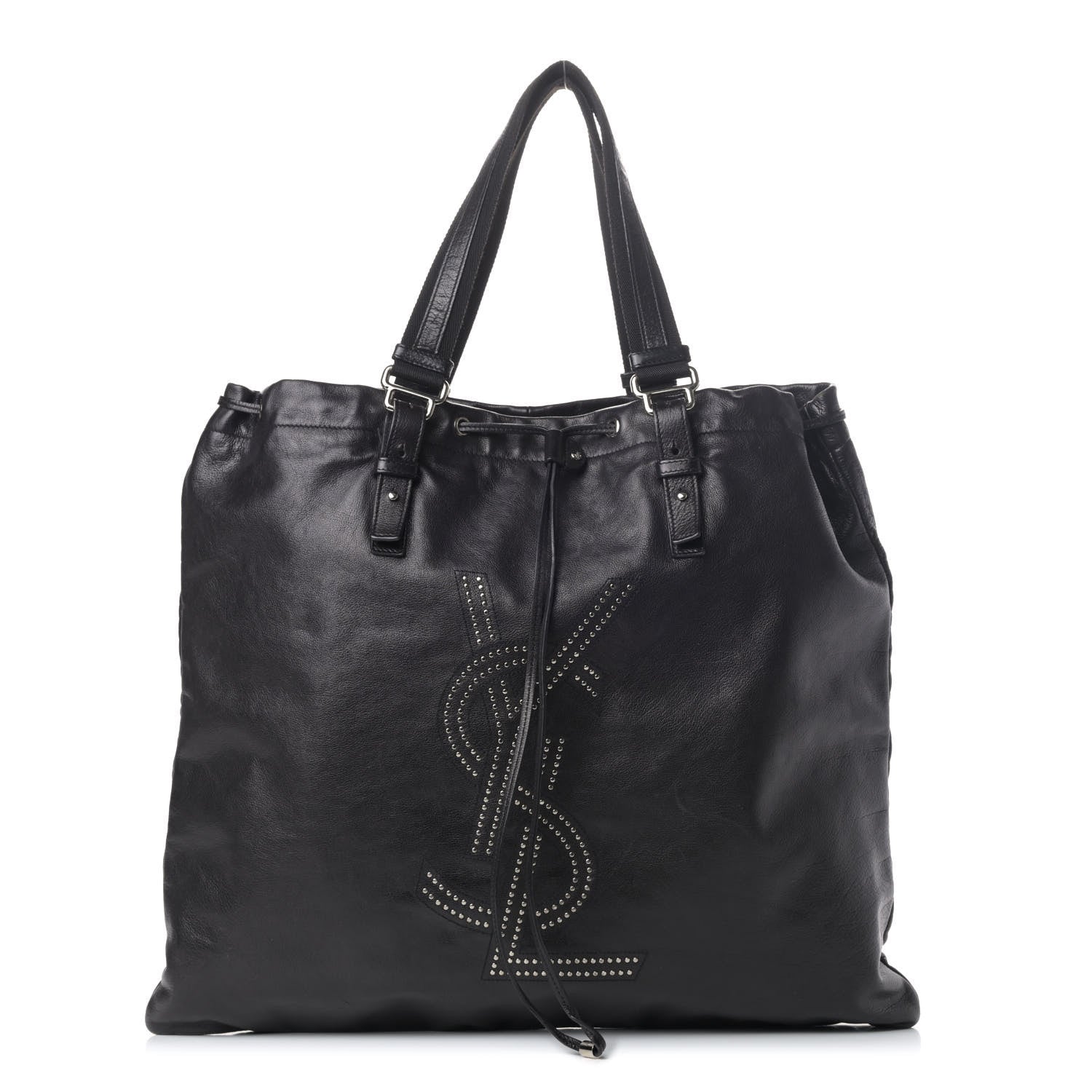 Saint Laurent Calfskin Studded Drawstring Tote Black 1 of 7