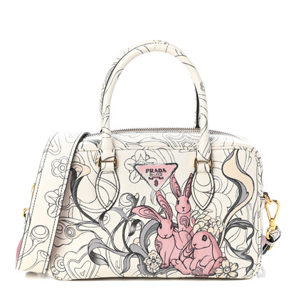 Prada X JAMES JEAN Glace Calfskin Rabbit Print Bauletto Opaline 1 of 9
