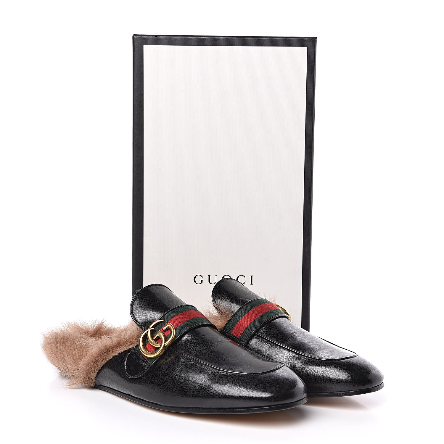 Gucci Goatskin Fur Web GG Mens Princetown Slippers 11 Black 8 of 8