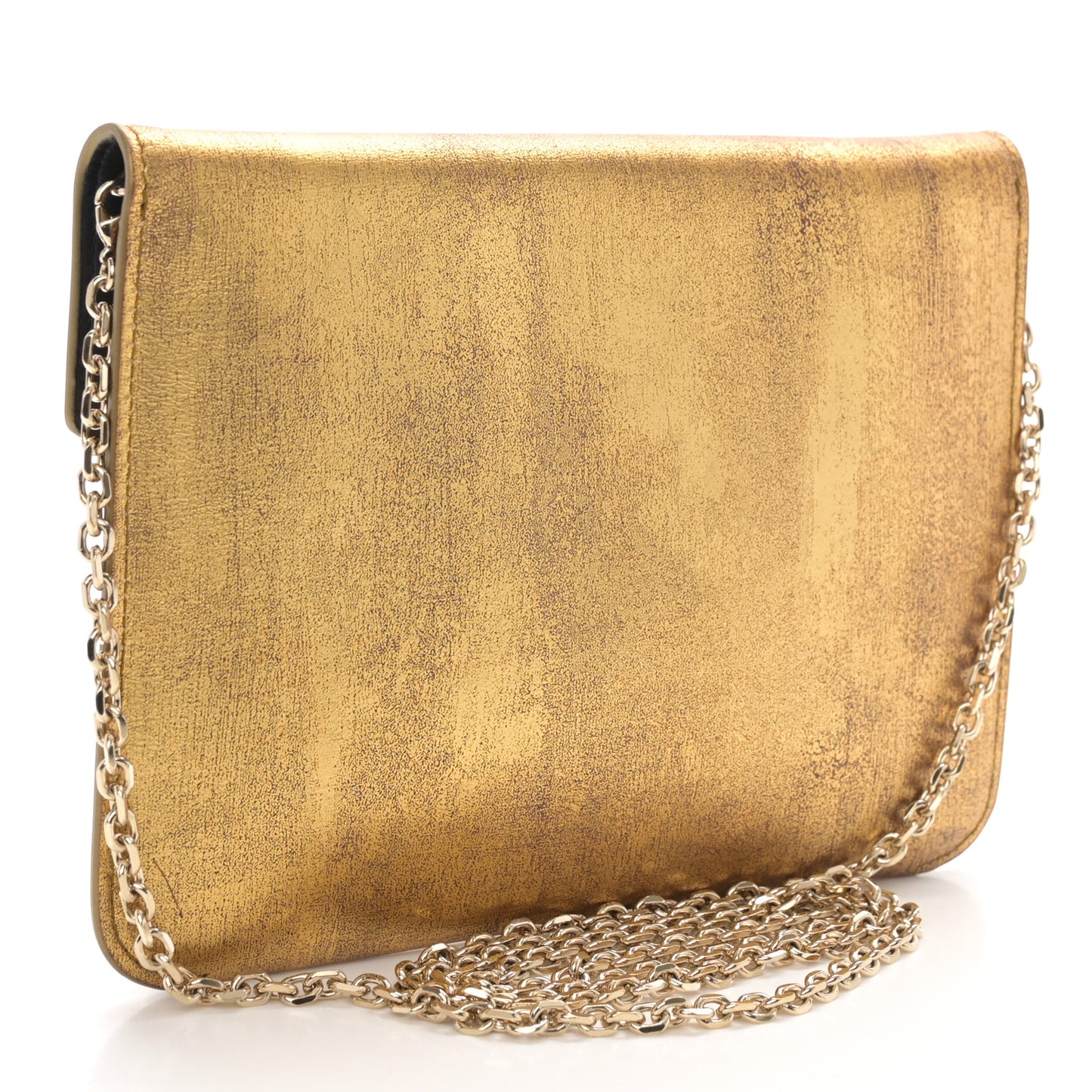 Metallic Calfskin Chain Crossbody Flap Gold