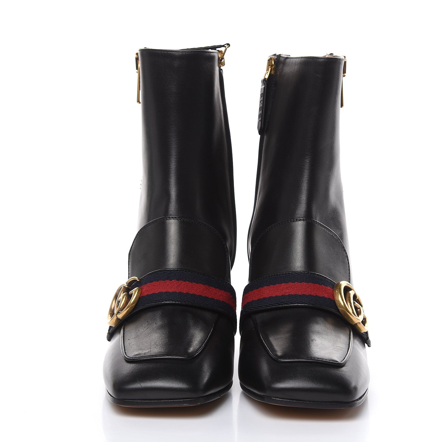 Gucci Betis Glamour Calfskin Web Pearl Embellished Peyton 75mm Ankle Boots 39 Black 2 of 11