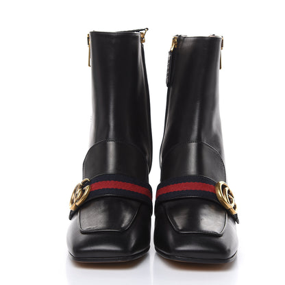 Gucci Betis Glamour Calfskin Web Pearl Embellished Peyton 75mm Ankle Boots 39 Black 2 of 11