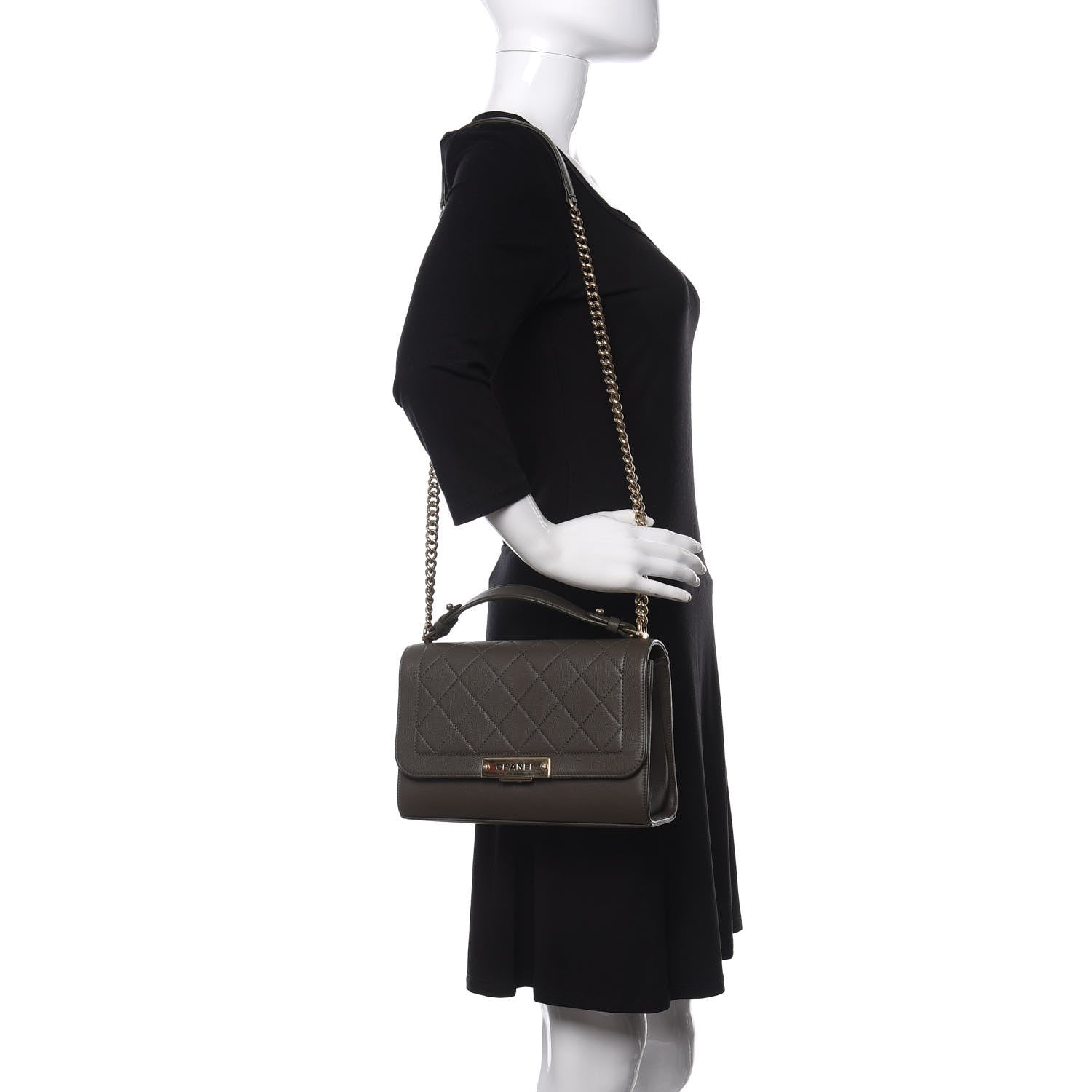 Chanel Grained Calfskin Quilted Medium Label Click Flap Bag Green 2 of 11