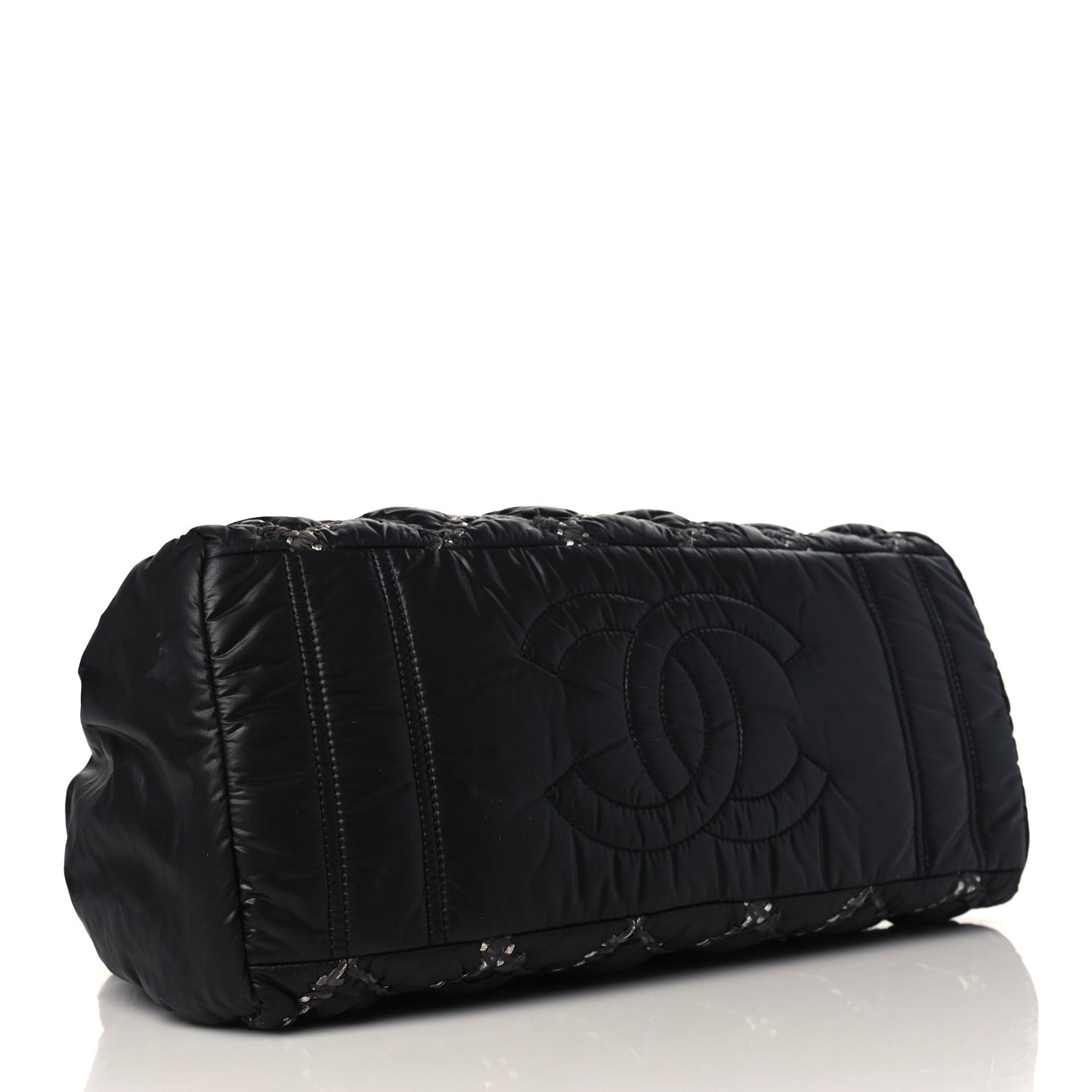 Nylon Quilted Tweed Stitch Bubble Tote Black