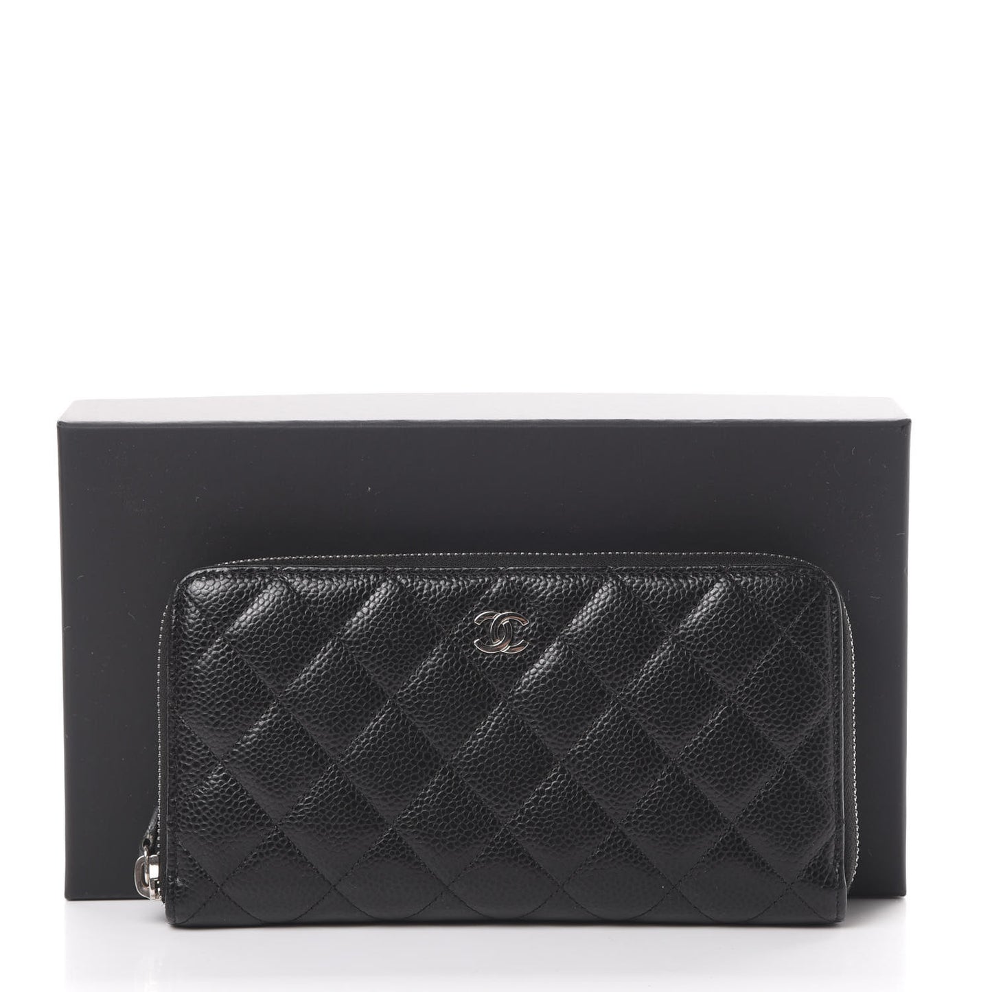 Caviar Quilted Large Gusset Zip Around Wallet Black