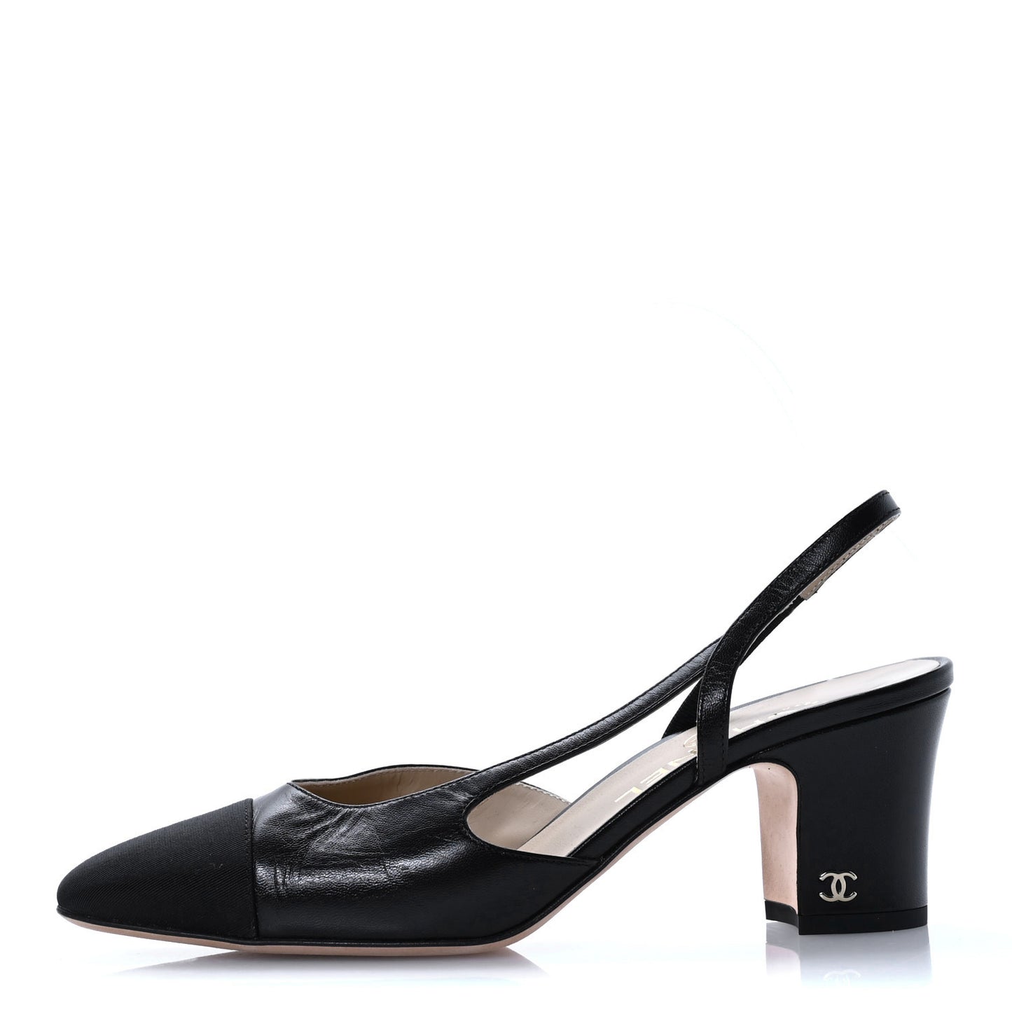 Lambskin Grosgrain Cap Toe CC Slingback Pumps 38 Black