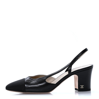 Chanel Lambskin Grosgrain Cap Toe CC Slingback Pumps 38 Black 1 of 10