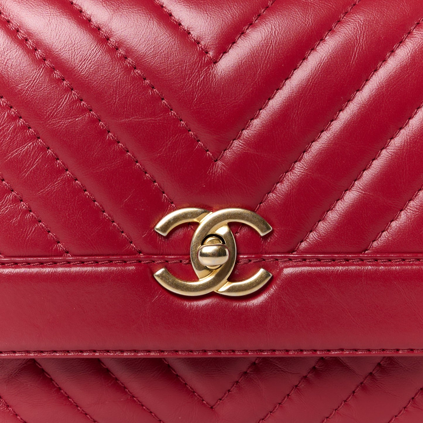 Calfskin Chevron Quilted Top Handle Flap Red