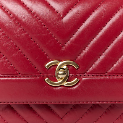 Chanel Calfskin Chevron Quilted Top Handle Flap Red 9 of 12