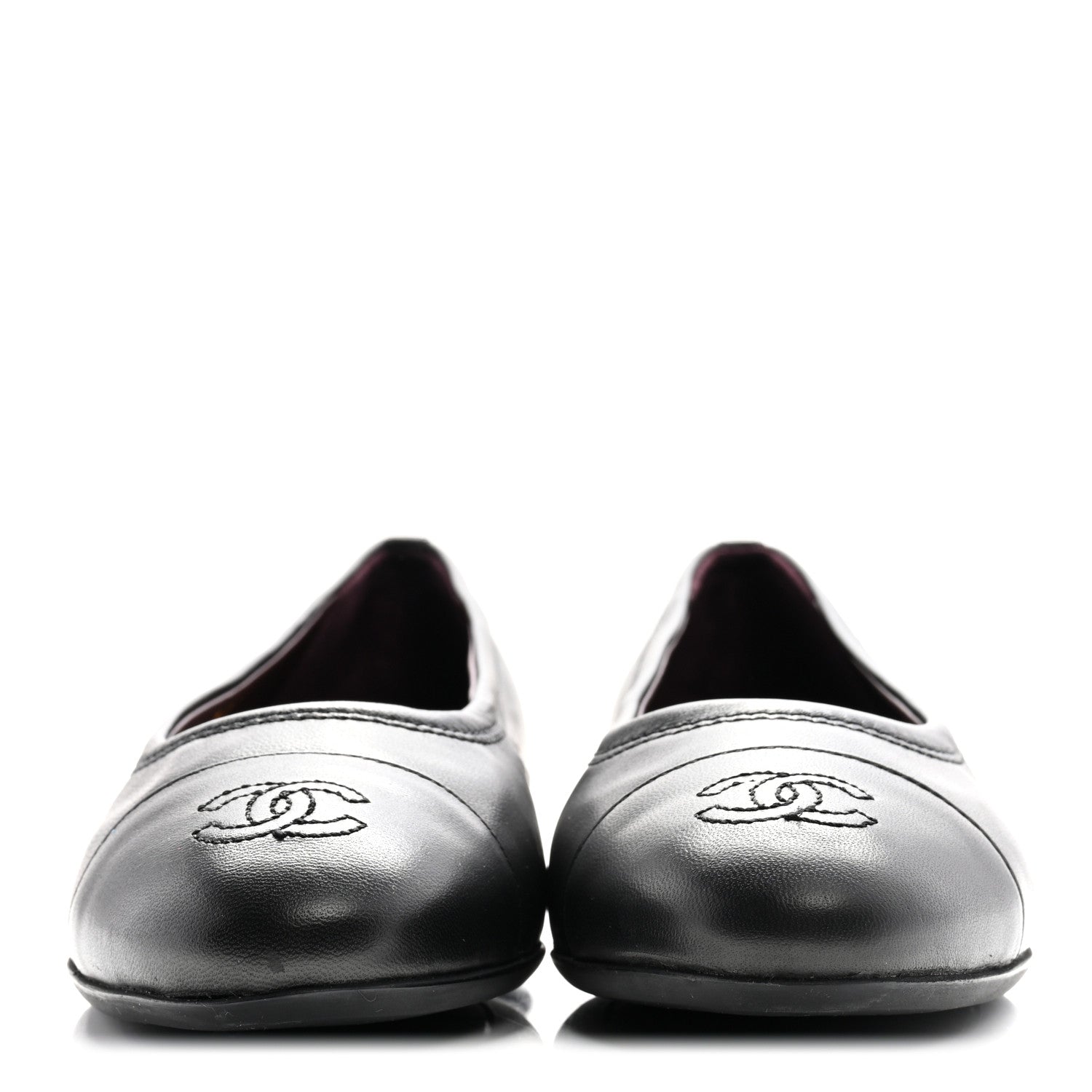 Chanel Lambskin Cap Toe CC Uniform Ballerina Flats 37.5 Black 5 of 20