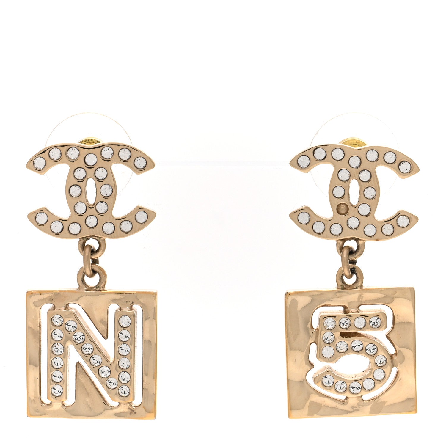 Chanel Crystal CC No 5 Drop Earrings Gold 1 of 6