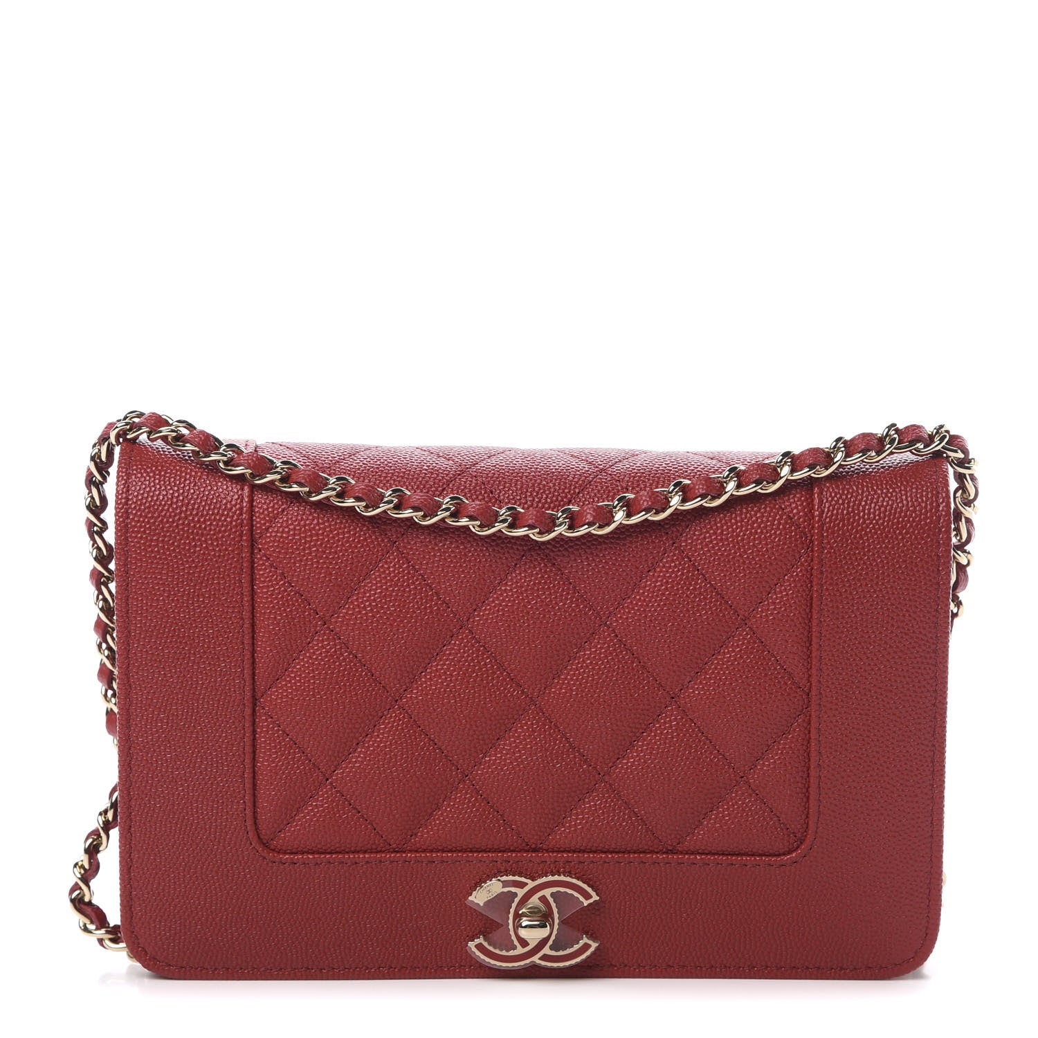 Chanel Caviar Quilted Vintage Mademoiselle Wallet On Chain WOC Red 1 of 14
