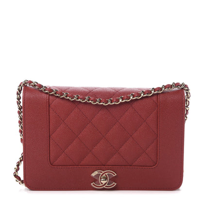 Chanel Caviar Quilted Vintage Mademoiselle Wallet On Chain WOC Red 1 of 14