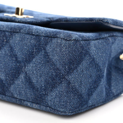 Chanel Printed Denim Quilted Mini Rectangular Flap Dark Blue 10 of 11