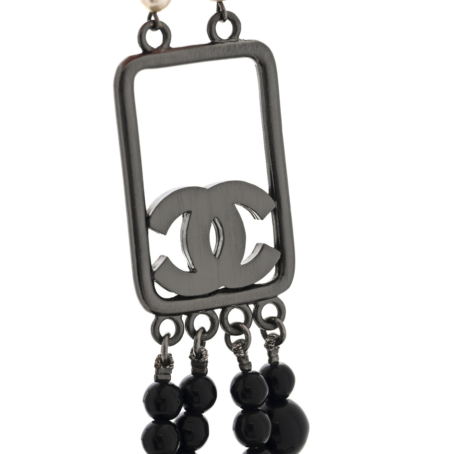 Chanel Ruthenium Resin Graduated Beaded Pearl CC Multi Strand Long Necklace Black 4 of 4