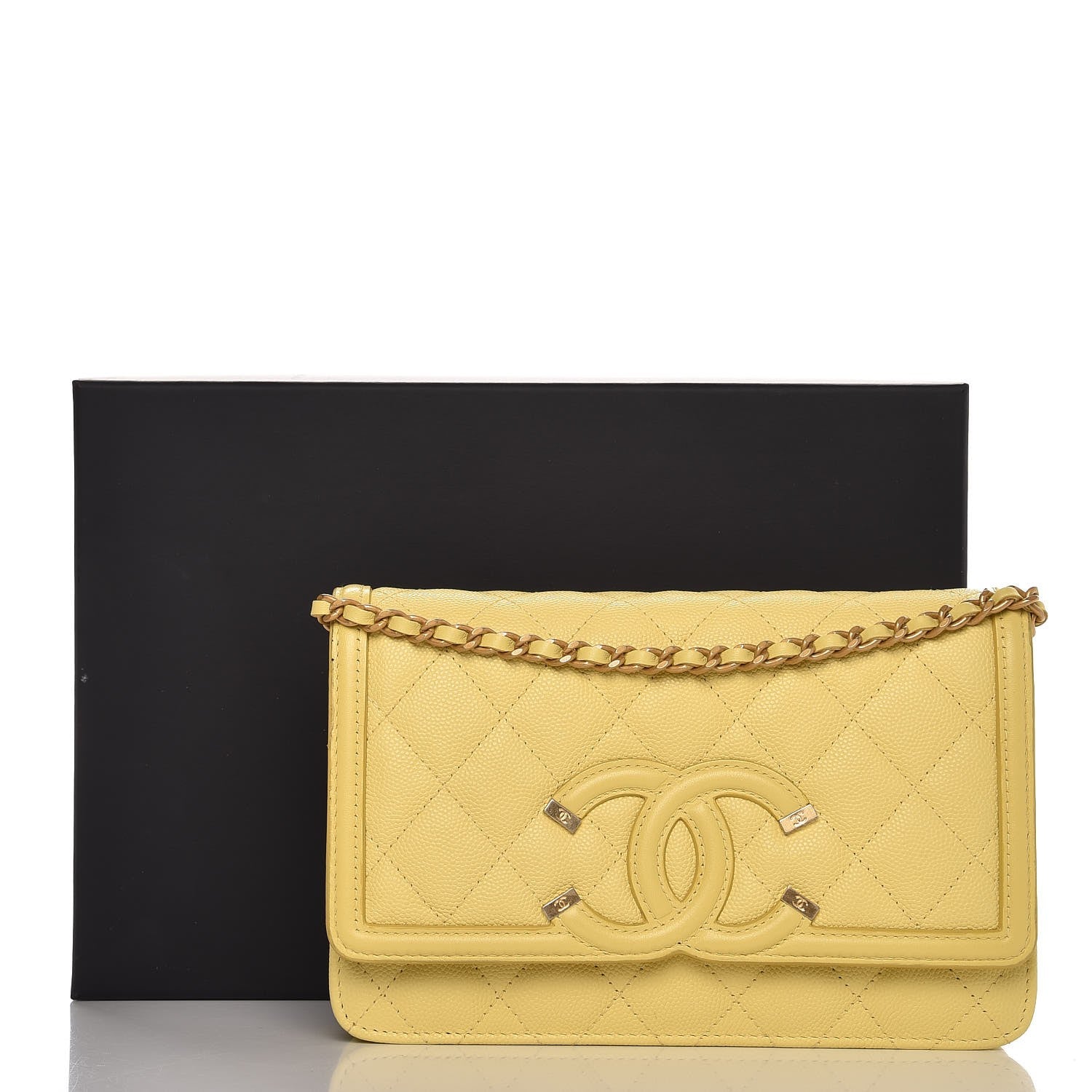 Chanel Caviar Quilted CC Filigree Wallet On Chain WOC Yellow 9 of 9