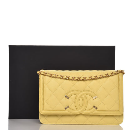 Chanel Caviar Quilted CC Filigree Wallet On Chain WOC Yellow 9 of 9