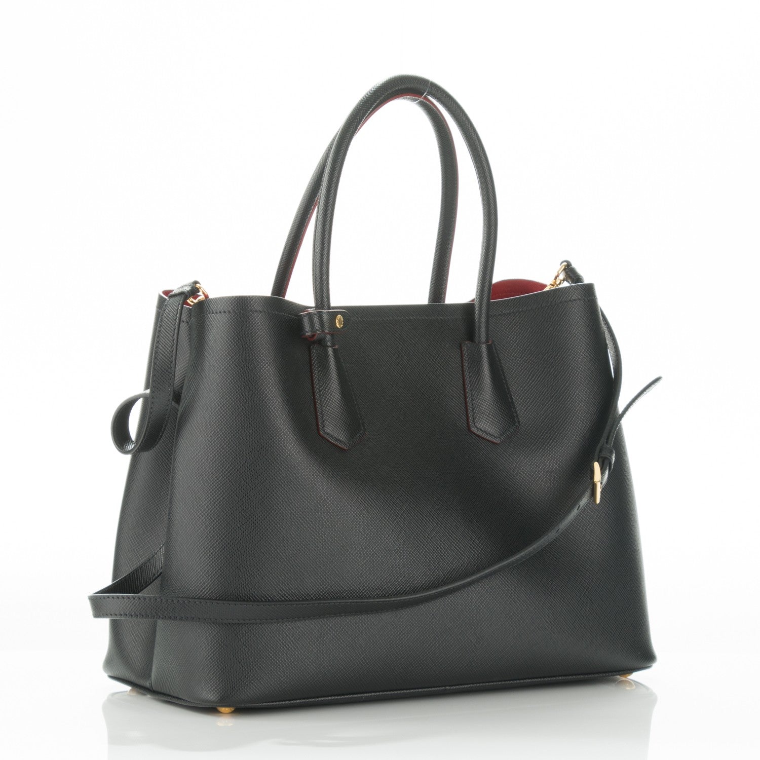 Prada Saffiano Cuir Large Double Bag Black Fuoco 3 of 6