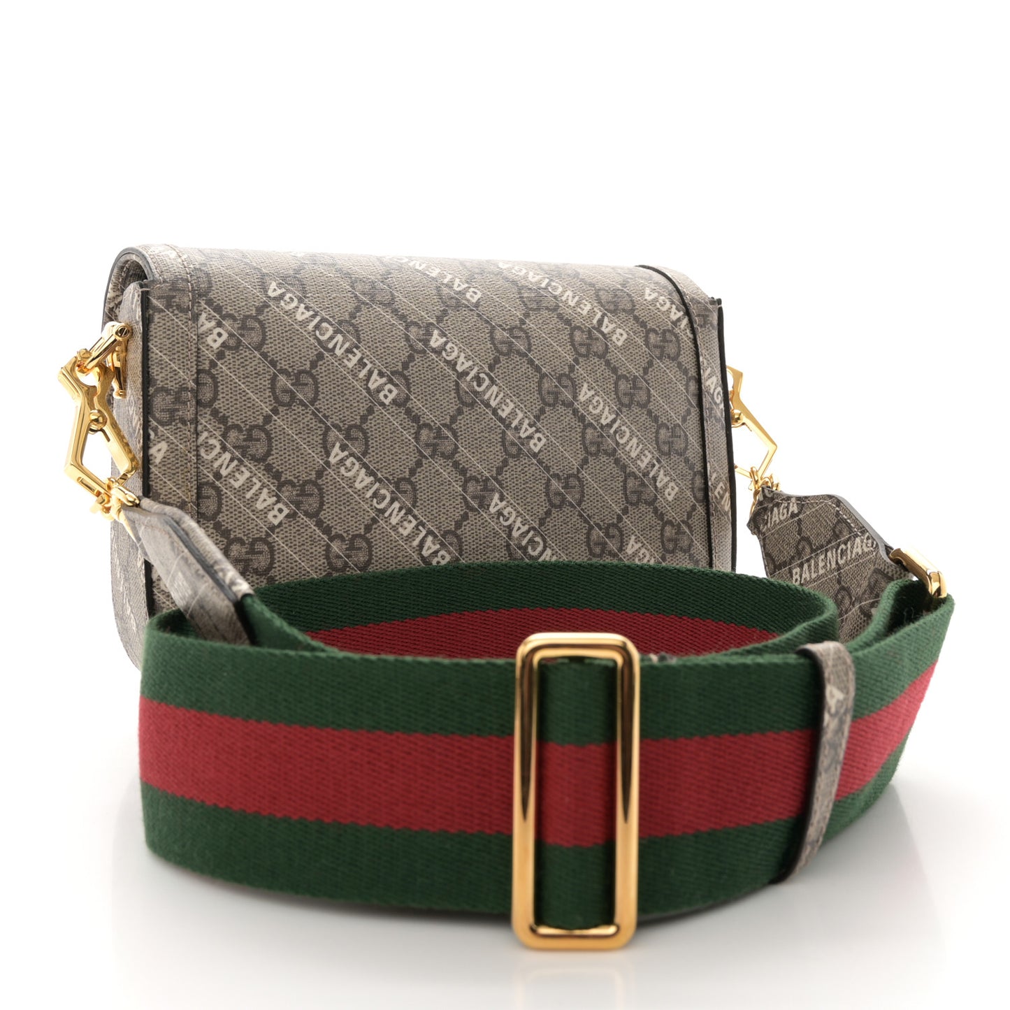 X BALENCIAGA GG Supreme Monogram Logo Print Horsebit 1955 Shoulder Bag Beige Ebony