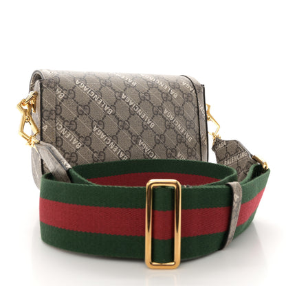 Gucci X BALENCIAGA GG Supreme Monogram Logo Print Horsebit 1955 Shoulder Bag Beige Ebony 3 of 11