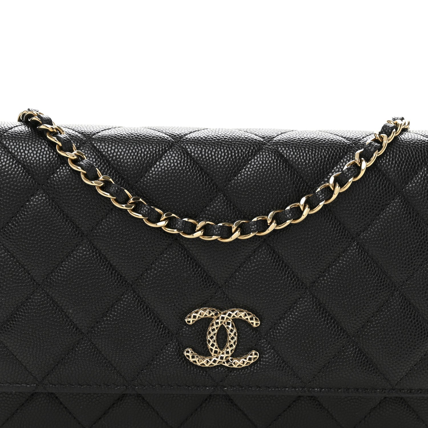 Chanel Caviar Quilted Perforated Metal CC Wallet On Chain WOC Black 9 of 13