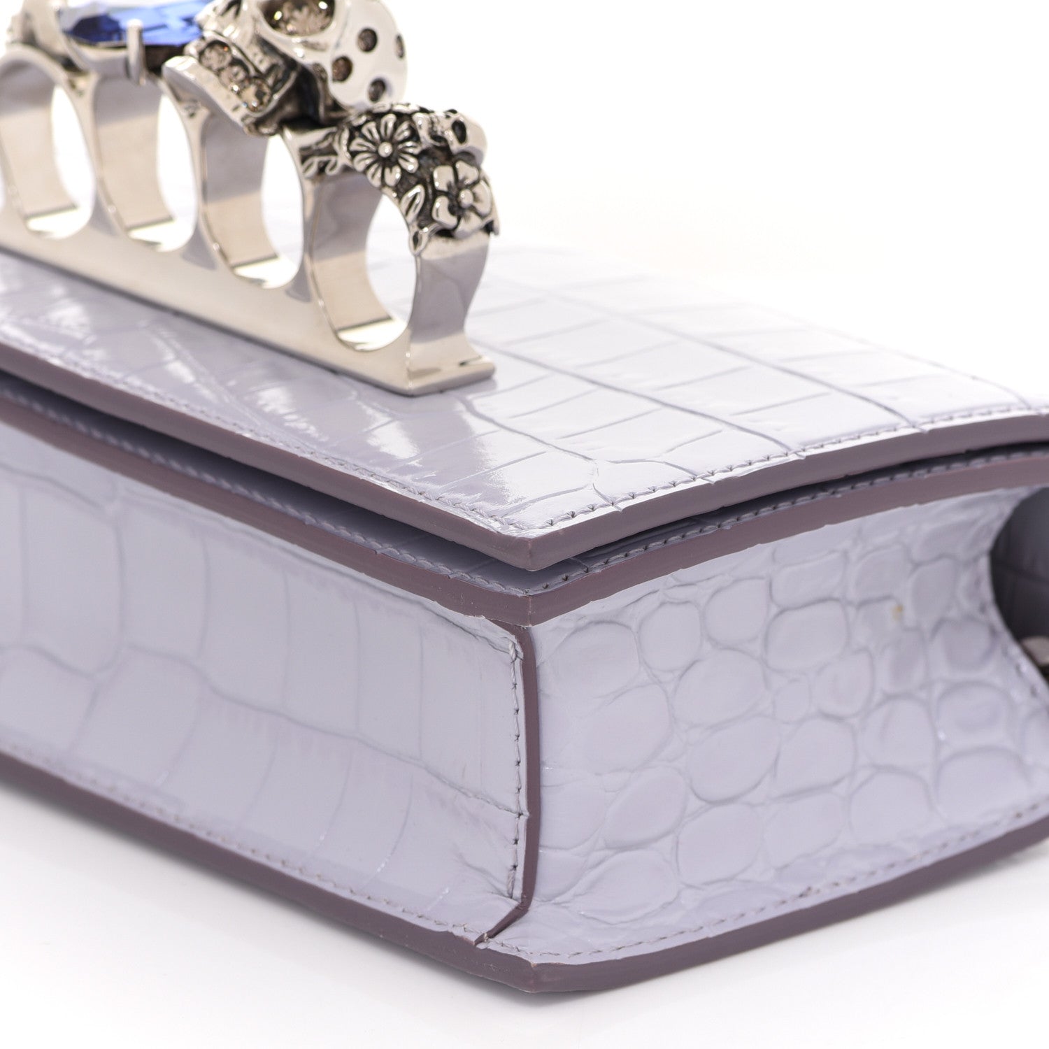 Alexander McQueen Shiny Crocodile Embossed Jeweled Satchel Lavender 12 of 12