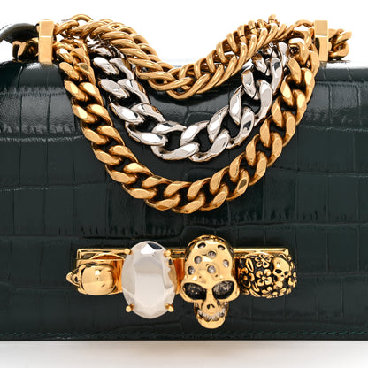 Alexander McQueen Calfskin Crocodile Embossed Knuckle Shoulder Bag Emerald 8 of 10