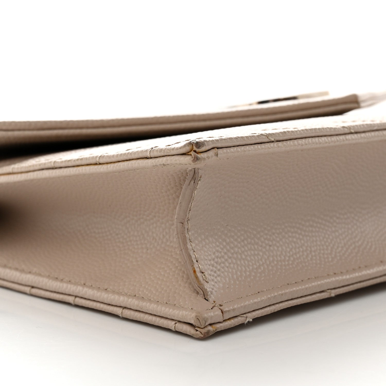 Saint Laurent Grain De Poudre Matelasse Chevron Monogram Envelope Chain Wallet Dark Beige 9 of 16