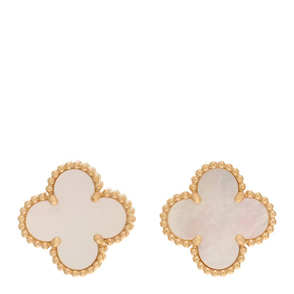 Van Cleef & Arpels 18K Yellow Gold Mother of Pearl Vintage Alhambra Earrings 1 of 5