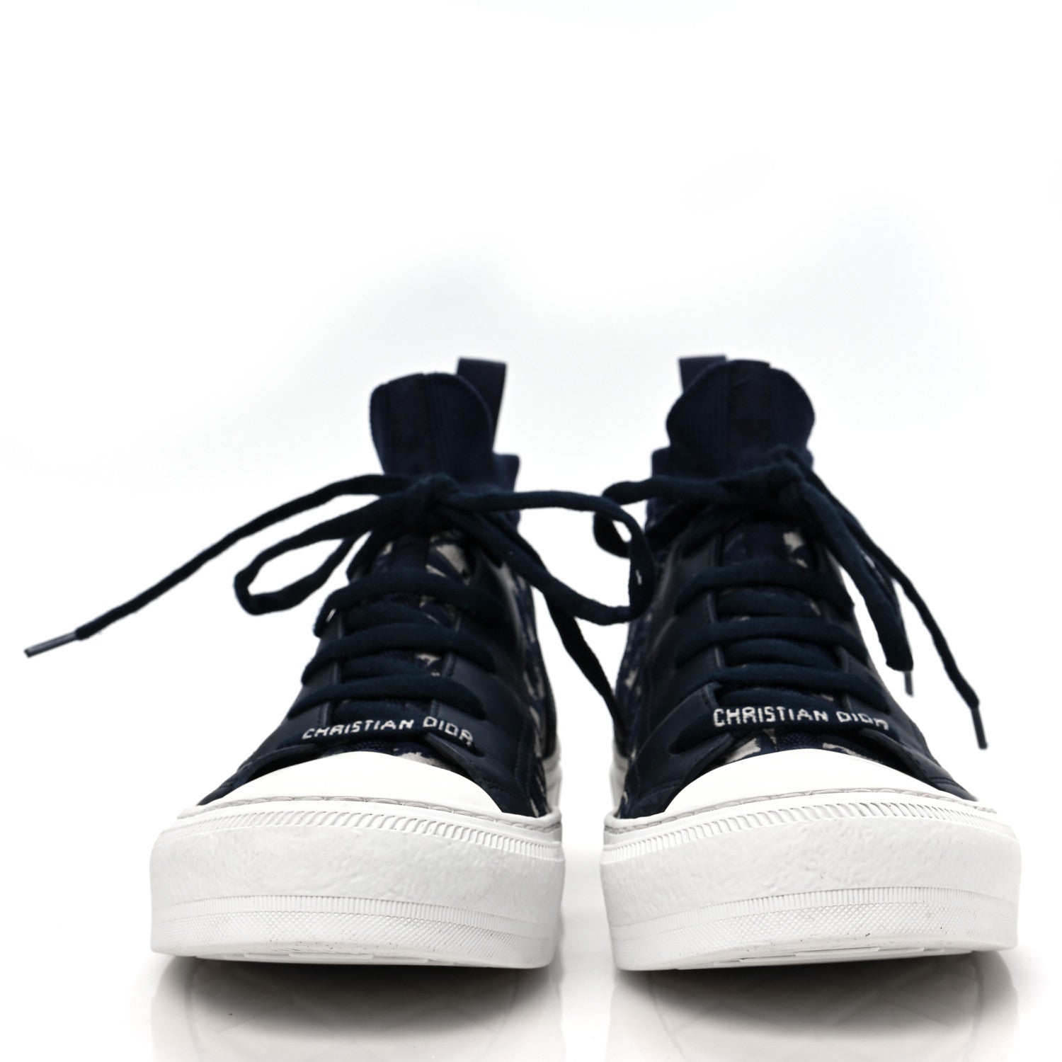 Christian Dior Technical Knit Calfskin Oblique Womens Walk'n Dior Mid Top Sneakers 38 Deep Blue 2 of 8