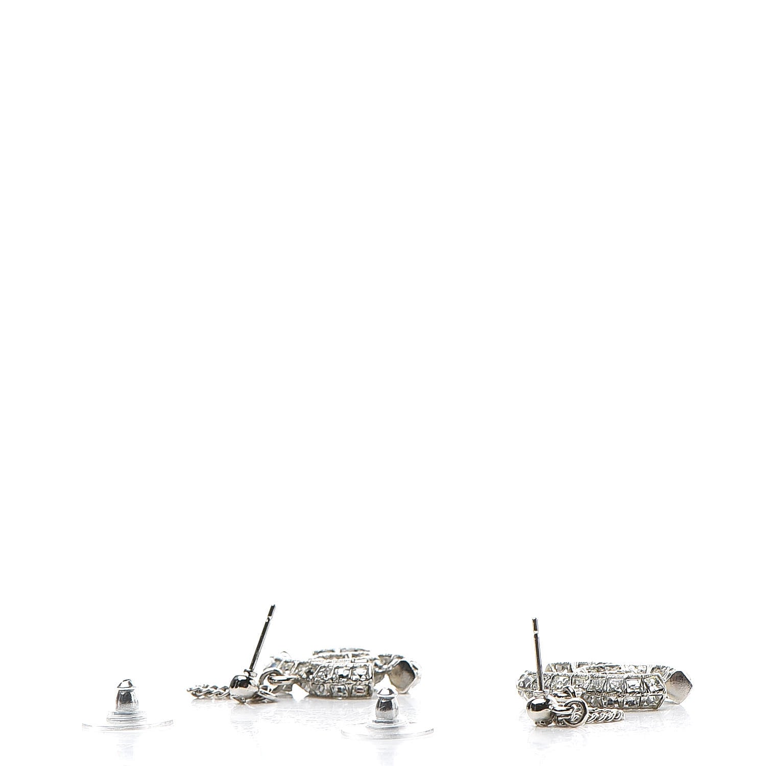 Chanel Baguette Crystal CC Drop Earrings Silver 3 of 4